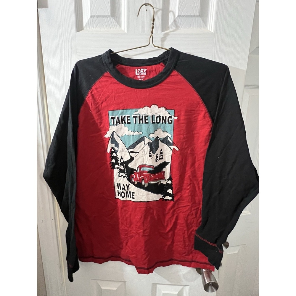 LAZY ONE TAKE THE LONG WAY‎ HOME LONG SLEEVE TEE T SHIRT Mens M Red & Black